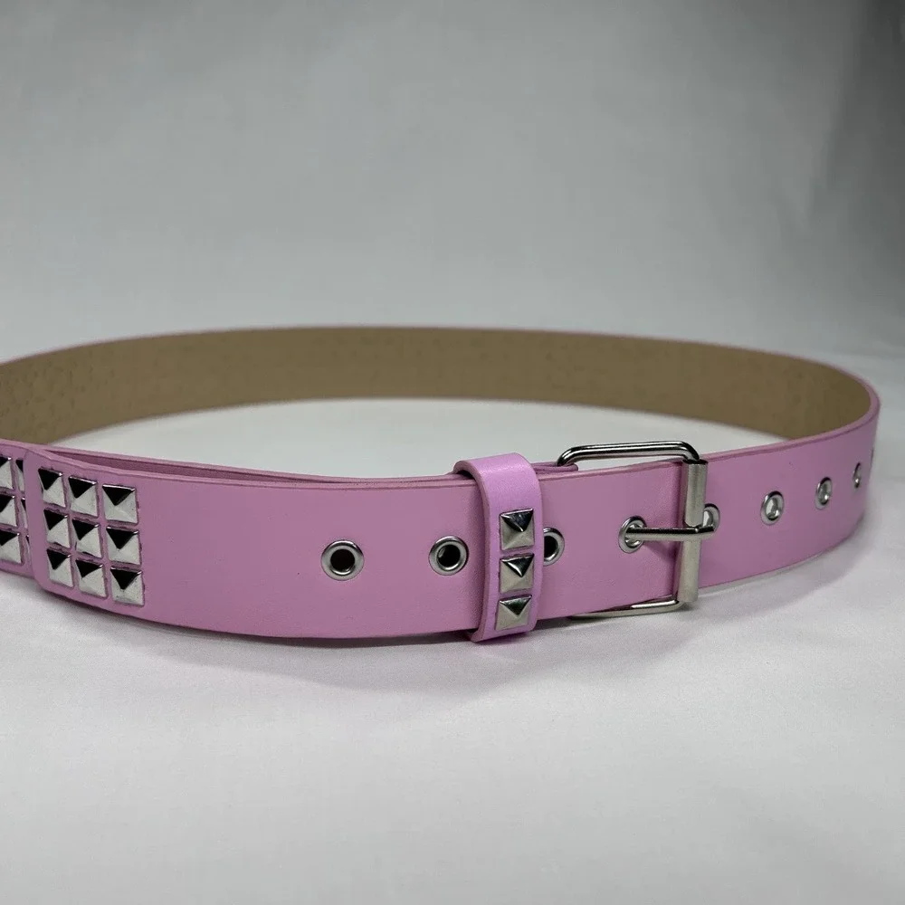 Pink Faux Leather Studded Belt 3 Row Silver Pyramid Studs Punk Emo NWOT